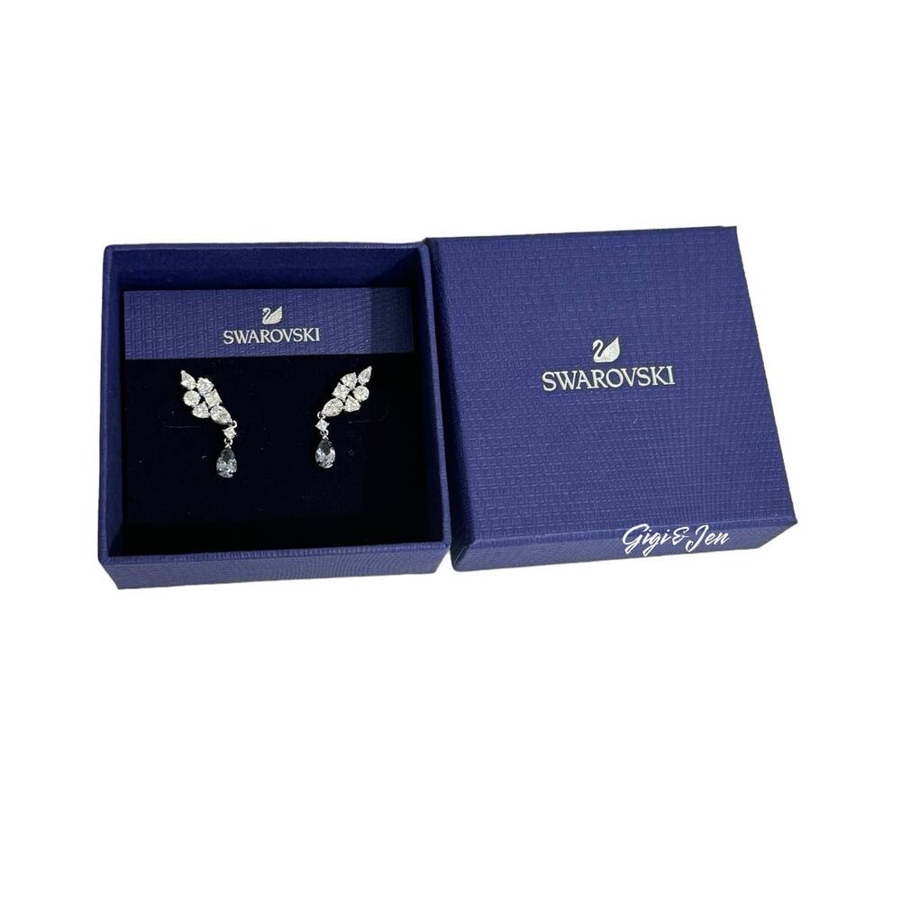 Swarovski Tennis Deluxe Cluster Mixed White Rhodium Plated Earrings